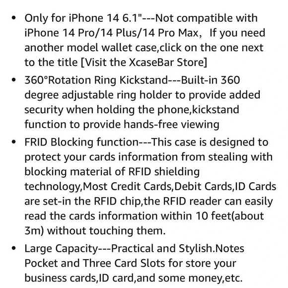 Faux Leather Wallet Case for iPhone 14 6.1” RFID Blocking 360°Ring Kickstand - Picture 8 of 8
